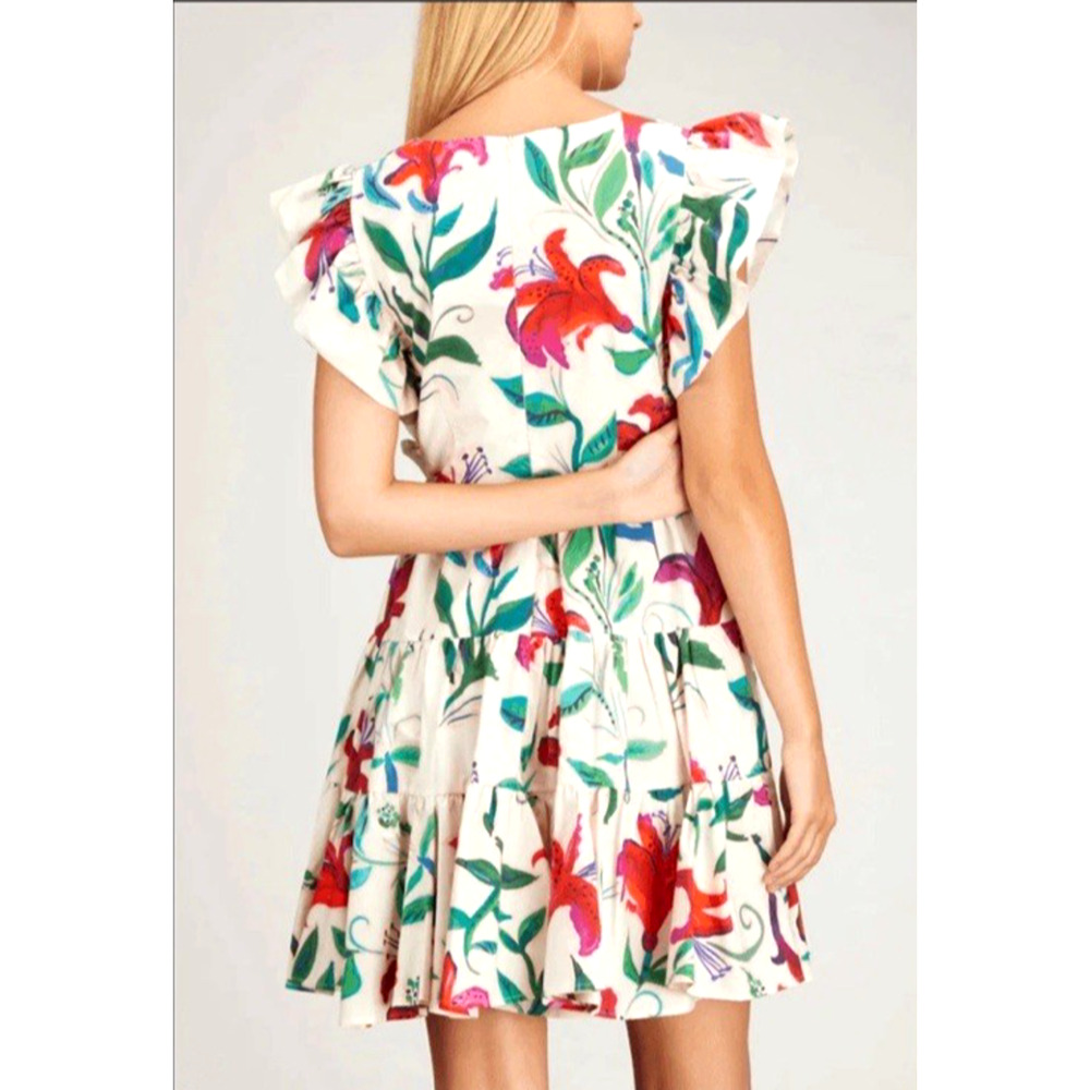 La DOUBLEJ Honeybun Women's Size Large Floral Cotton Tiered Mini Dress Italy NEW - Picture 5 of 16